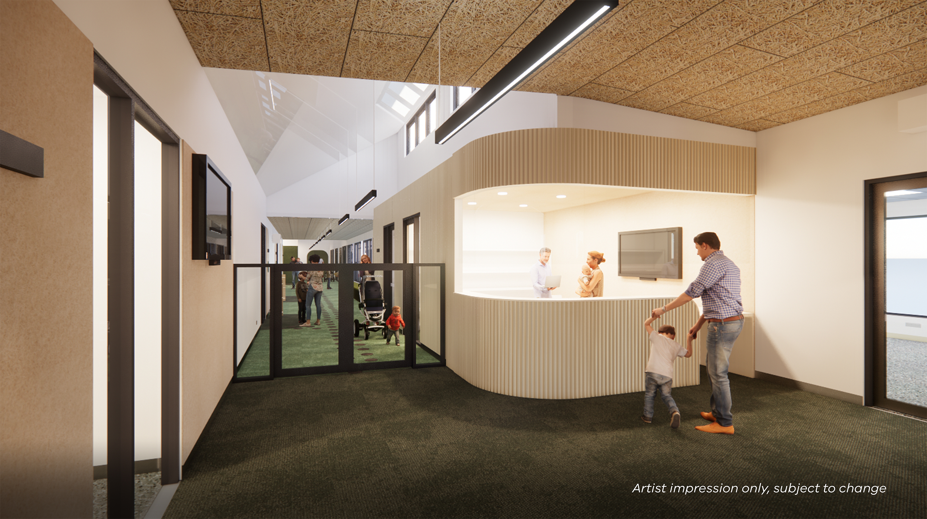  An architectural render showing the reception area of the centre.